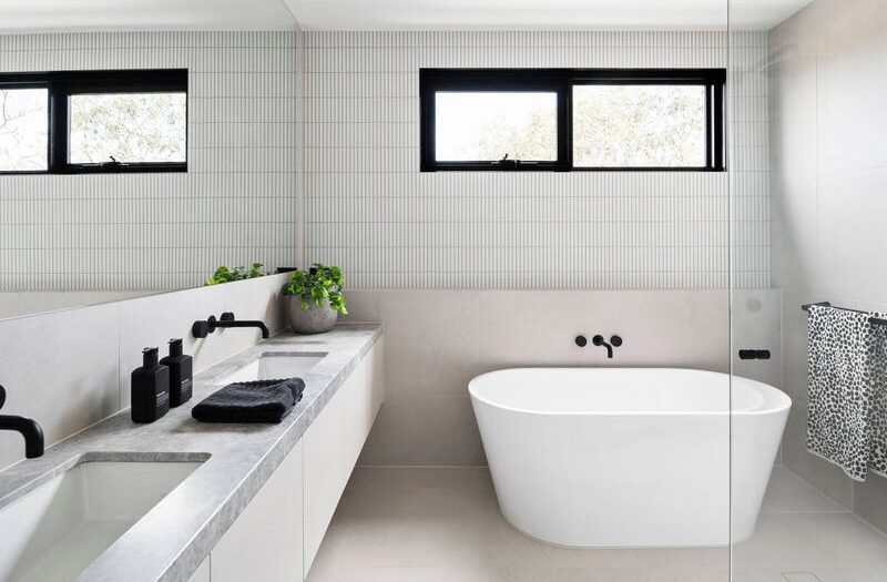 27 central ave black rock, bathroom with double basin, bathtub under window